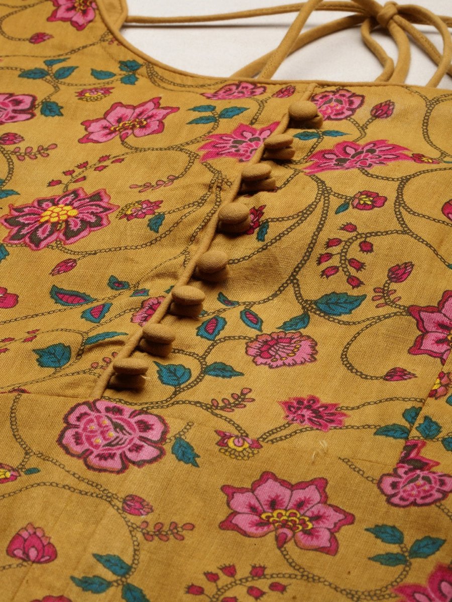 All About You Women Brown Floral Print Straight Cotton Kurta with Palazzos & Dupatta - Distacart