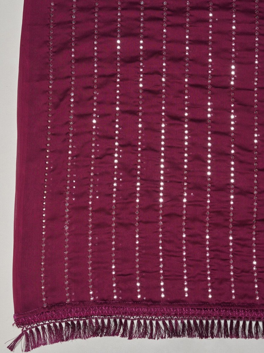 Anouk Magenta Embellished Mirror Work Pure Georgette Saree - Distacart