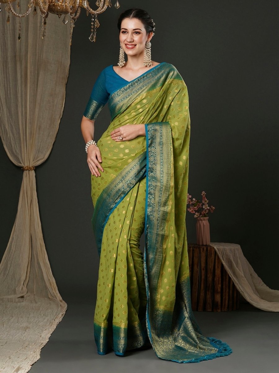 Anouk Green Ethnic Motifs Woven Design Zari Pure Georgette Kanjeevaram Saree - Distacart