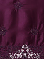 Thumbnail for Anouk Burgundy & White Floral Embroidered Satin Saree - Distacart