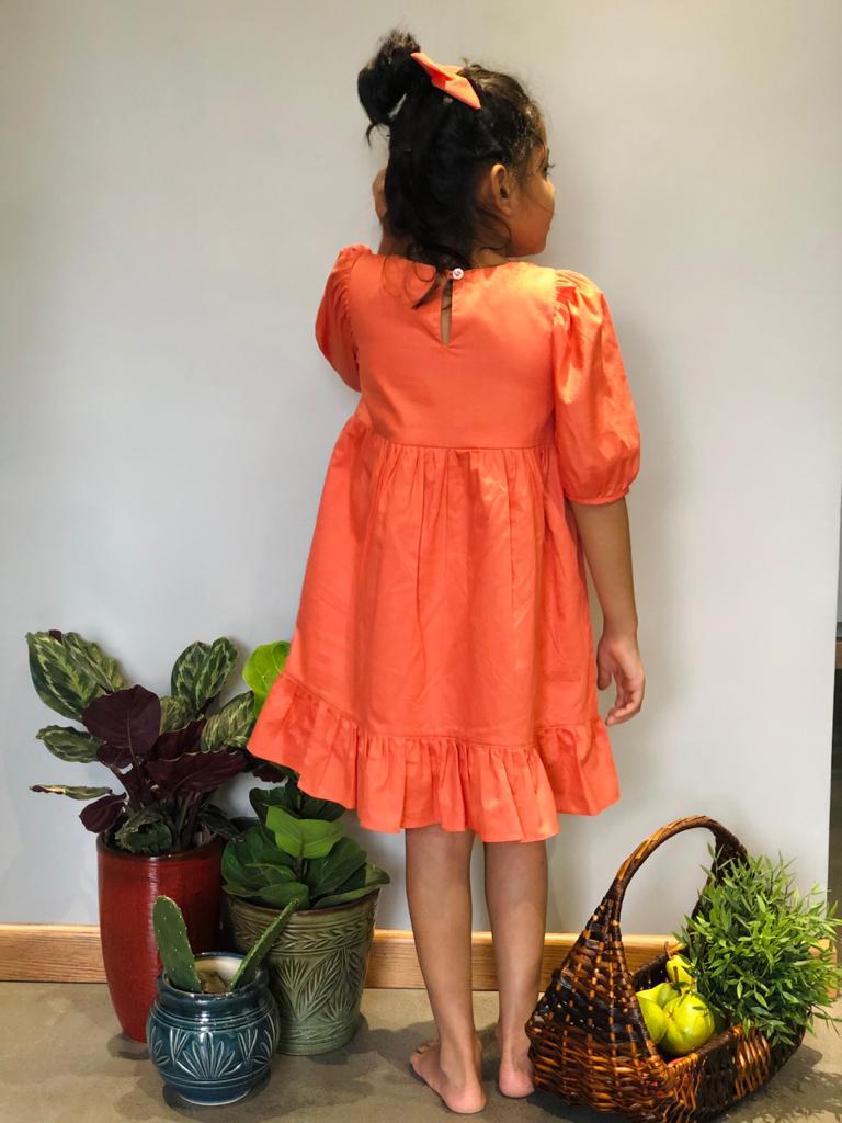 ArthLife Orange Butterfly Embroidered Dress - Distacart