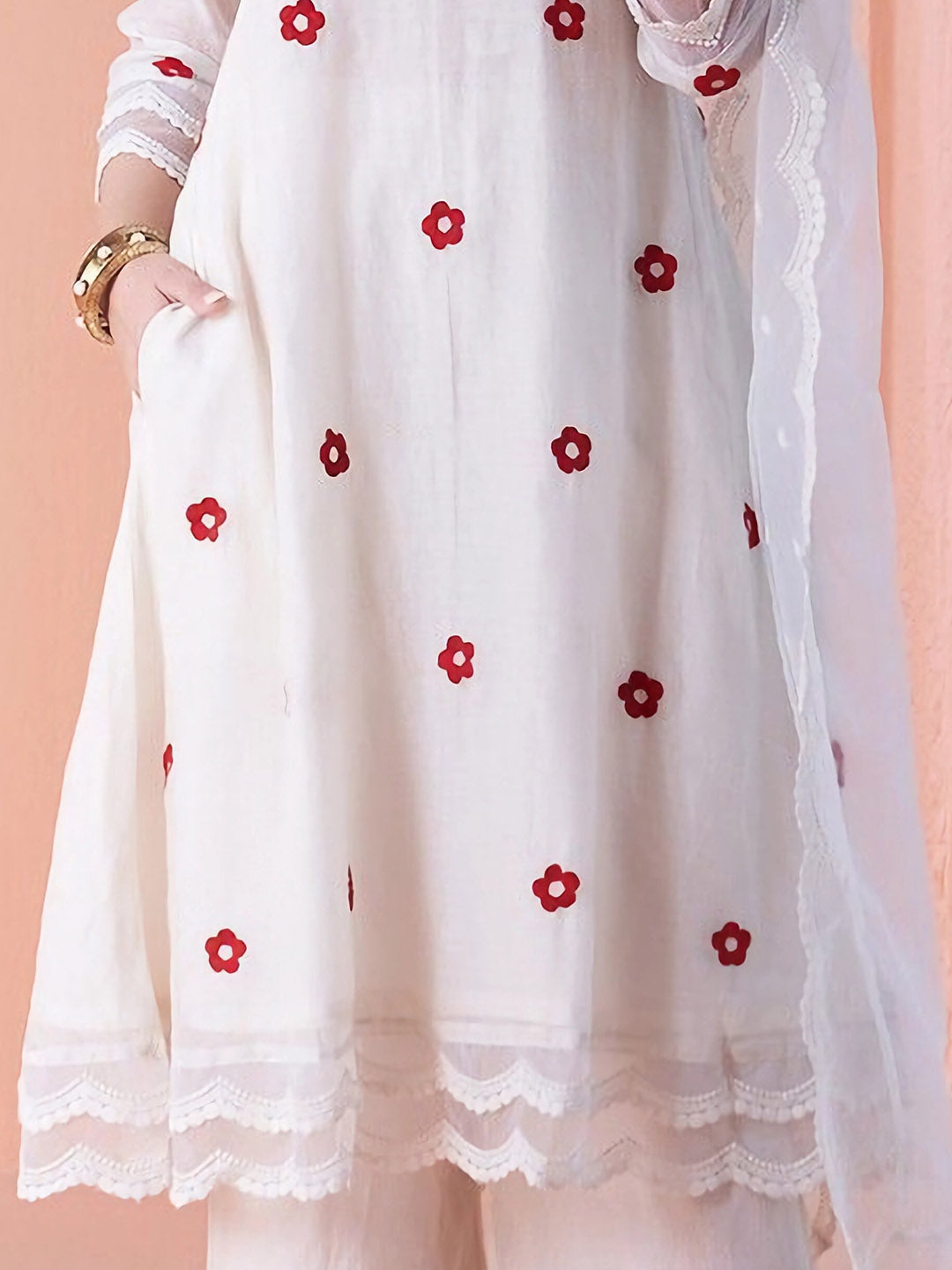Kalini Floral Embroidered Empire Thread Work Kurta With Palazzos & Dupatta - Distacart