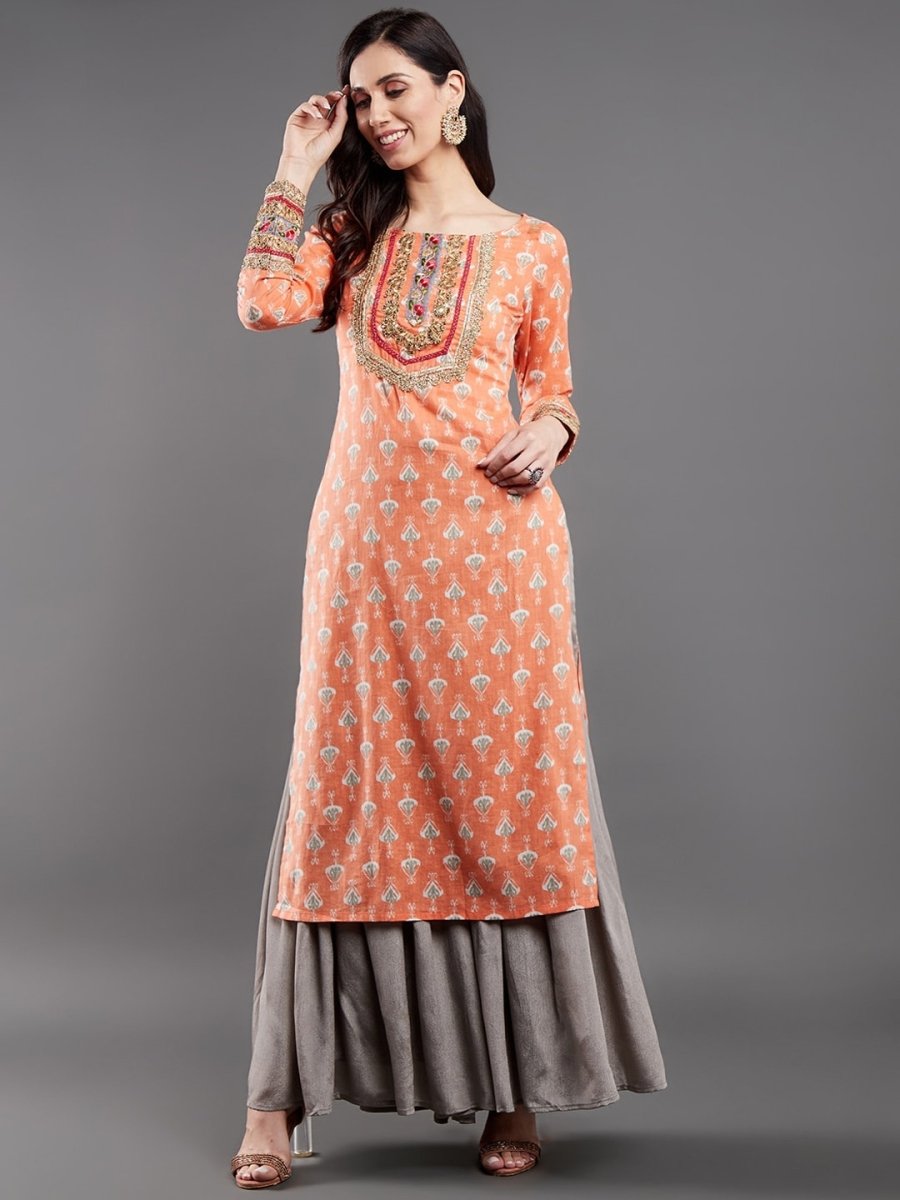 Aks Ethnic Motifs Printed Sequinned Pure Cotton A Line Kurta - Distacart