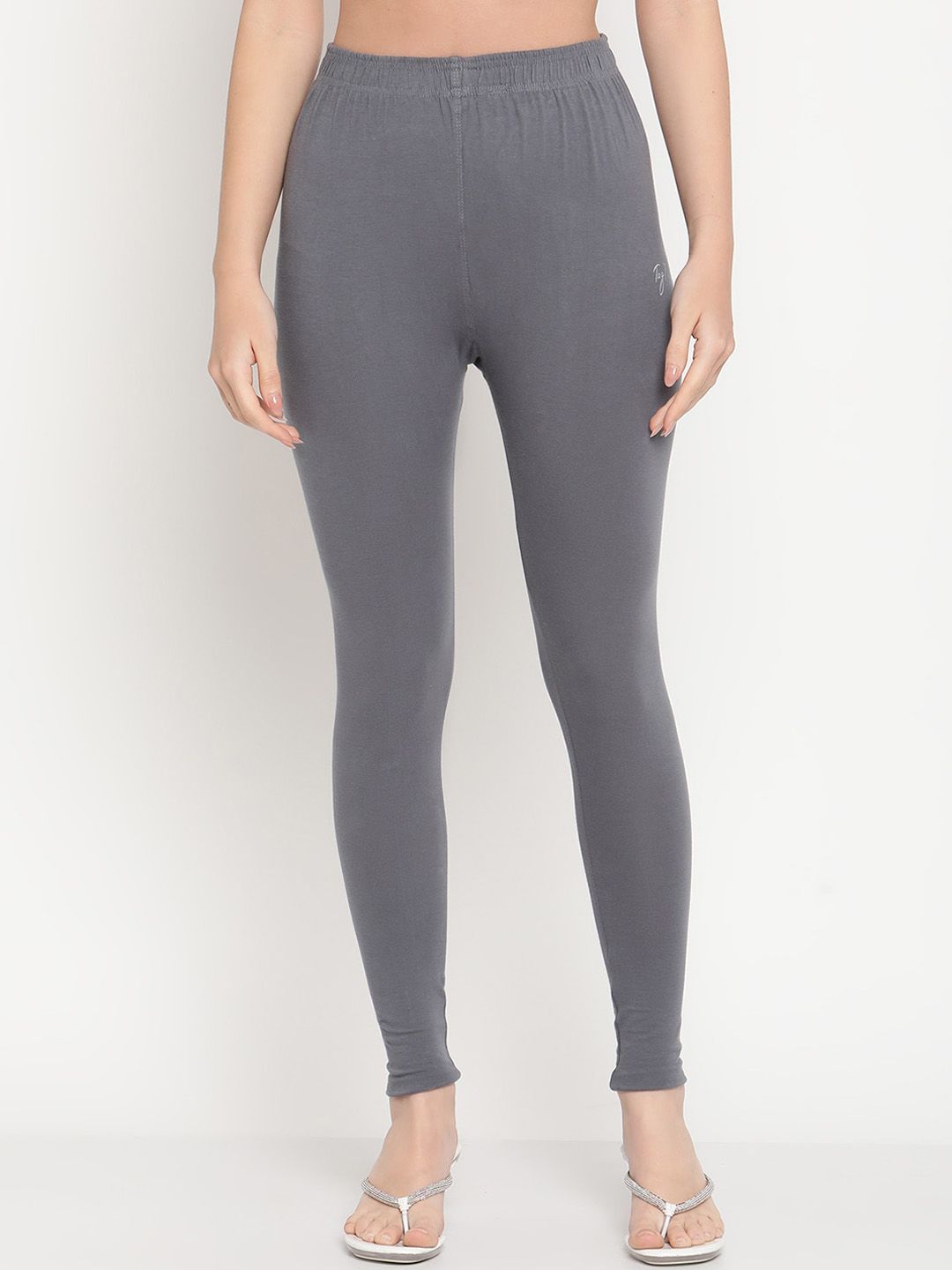 TAG 7 Women Grey Solid Cotton Ankle-Length Leggings - Distacart