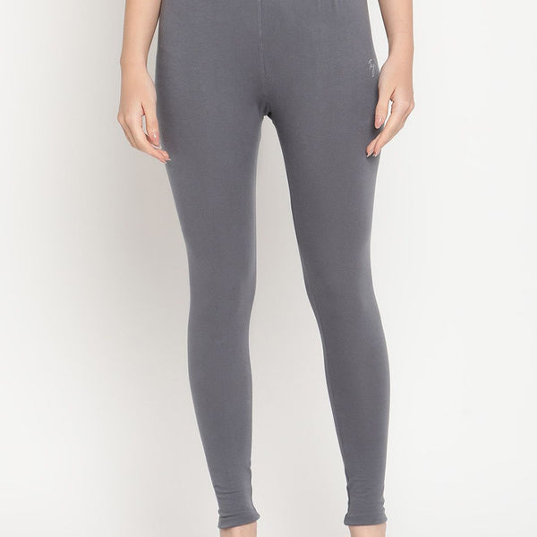 TAG 7 Women Grey Solid Cotton Ankle-Length Leggings - Distacart