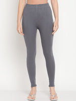 Thumbnail for TAG 7 Women Grey Solid Cotton Ankle-Length Leggings - Distacart