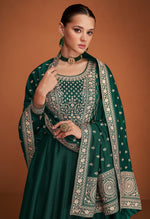 Thumbnail for Anaita Green Designer Embroidered Heavy Premium Silk Anarkali Suit - Distacart