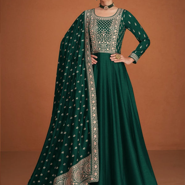 Anaita Green Designer Embroidered Heavy Premium Silk Anarkali Suit - Distacart