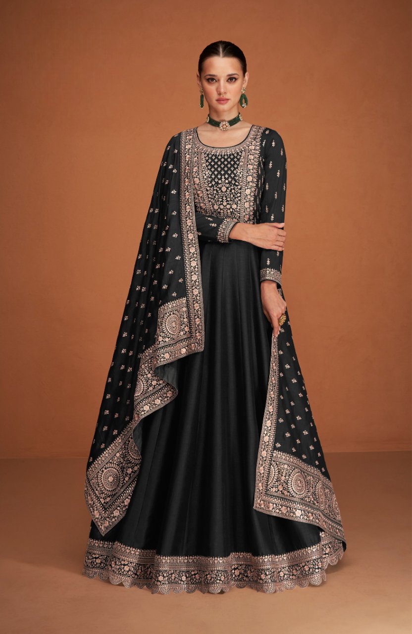 Anaita Black Designer Embroidered Heavy Premium Silk Anarkali Suit - Distacart