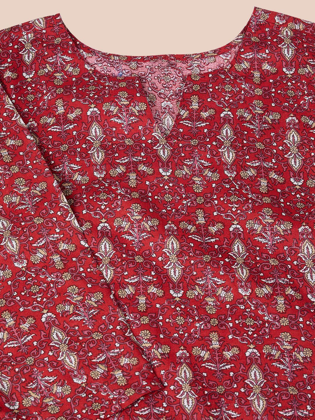 Ode by House of Pataudi Floral Printed Regular Pure Cotton Kurta with Trousers & Dupatta - Distacart