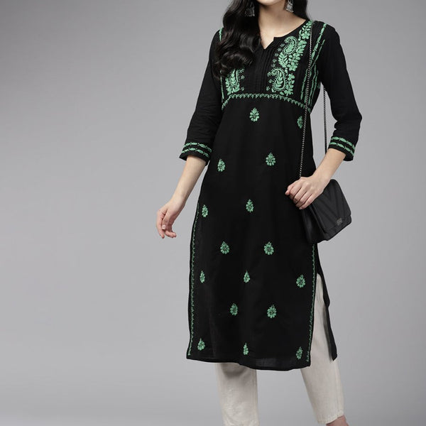 ADA Women Ethnic Motifs Embroidered Cotton Chikankari Floral Kurta - Distacart
