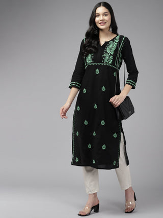 ADA Women Ethnic Motifs Embroidered Cotton Chikankari Floral Kurta - Distacart