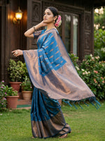 Thumbnail for Shree Shyam Fashion Blue Silk Blend Saree - Distacart