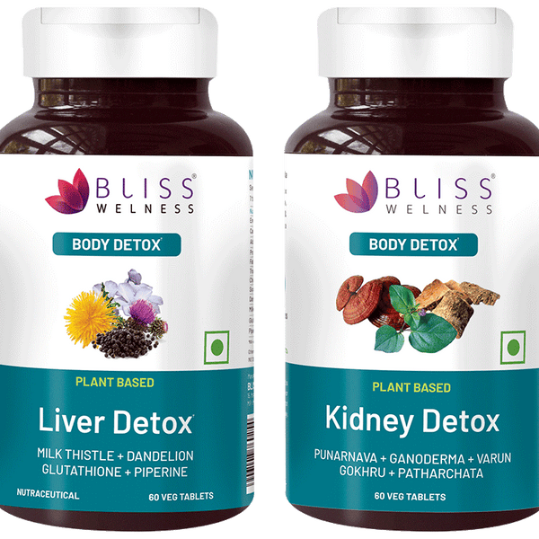 bliss welness combo pack of body kidney liver detox veg tablet 60 each