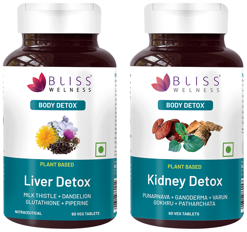 bliss welness combo pack of body kidney liver detox veg tablet 60 each