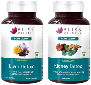bliss welness combo pack of body kidney liver detox veg tablet 60 each