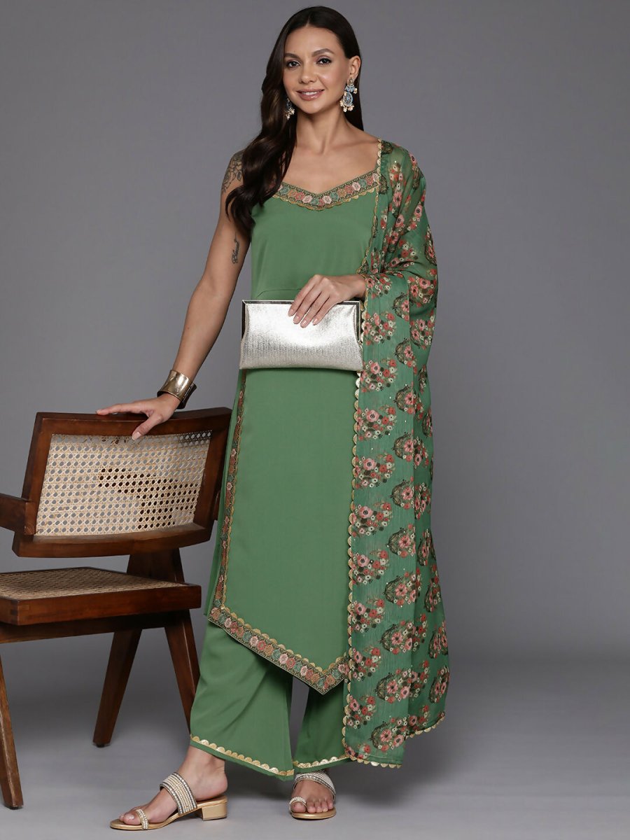 Ahalyaa Women's Traditional wear Kurta Set - Sage Green - Distacart