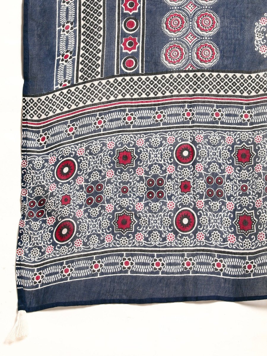 Anouk Women Navy Blue & Maroon Ethnic Printed Cotton Kurta with Palazzos & Dupatta - Distacart