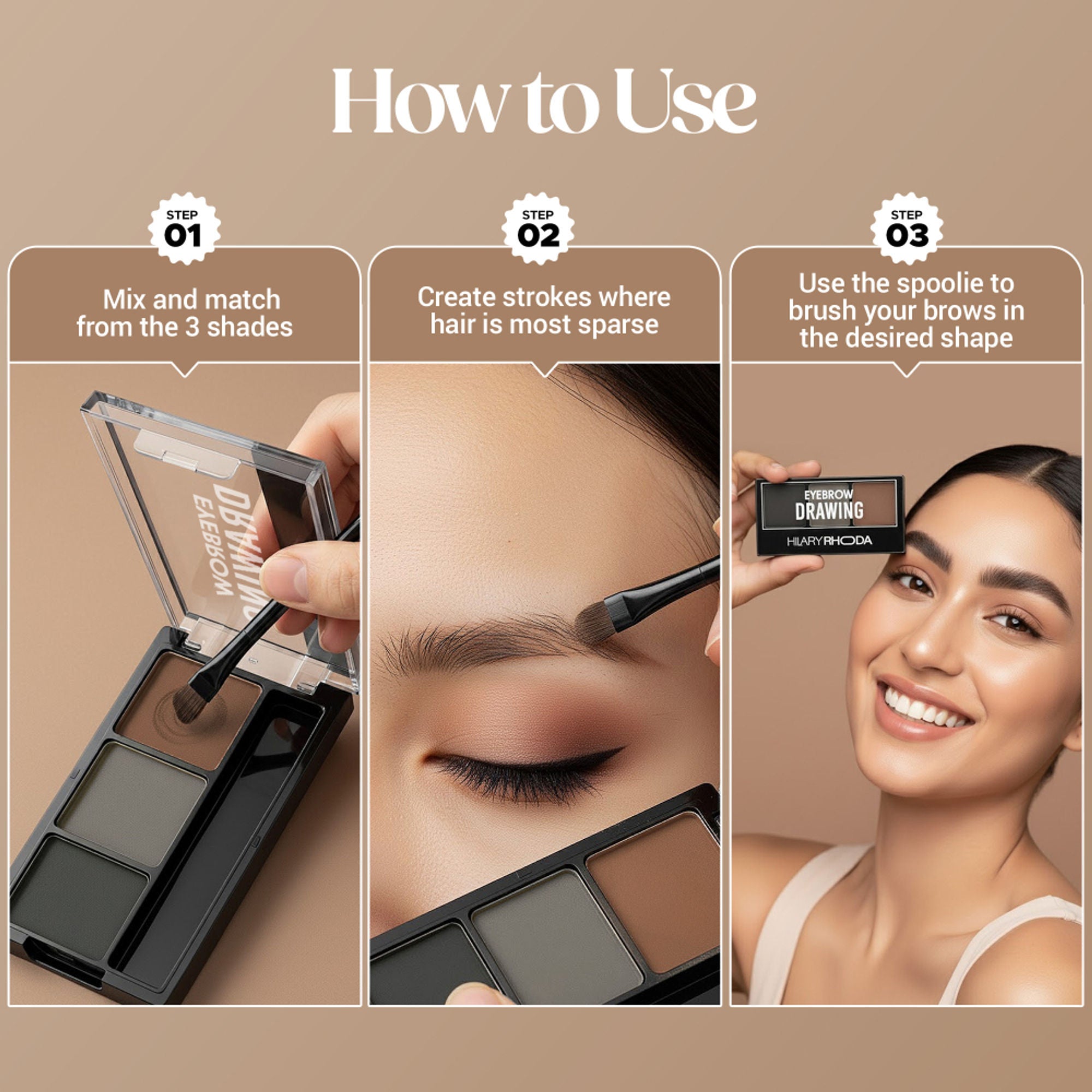 Hilary Rhoda Drawing Eyebrow Palette With 3 Natural Shades - 03 - Distacart