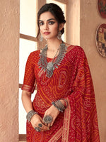 Thumbnail for Anouk Red Bandhani Zari Pure Chiffon Bandhani Saree - Distacart