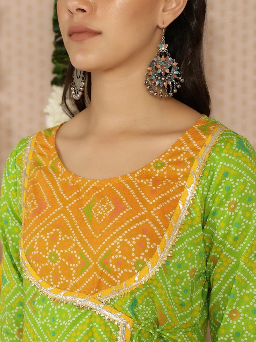 Aks Bandhani Printed Gotta Patti Pure Cotton Angrakha Kurta With Palazzos - Distacart