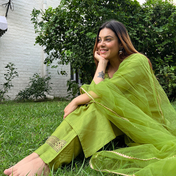 Kalini Ethnic Motifs Embroidered Yoke Design Kurta With Trousers & Dupatta - Distacart