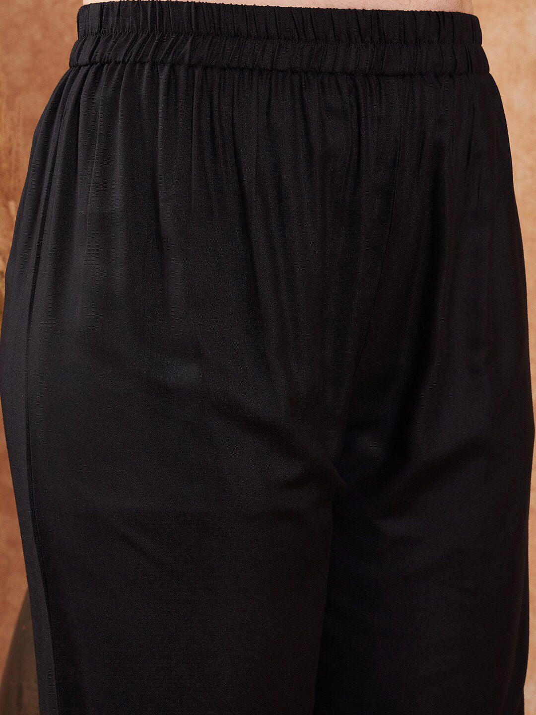 Sangria Black Ethnic Motifs Embroidered Pathani Kurta With Salwar