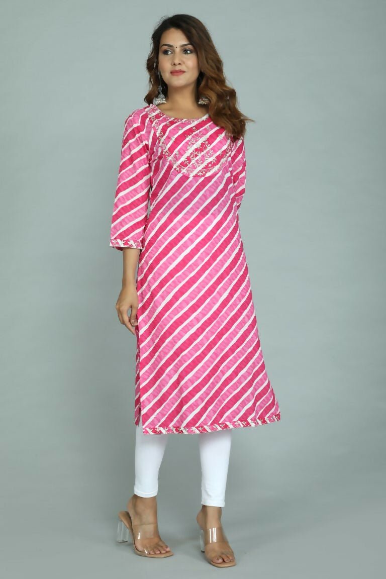 Alvano Women's Stylish Cotton Blend Laheriya Kurti - Distacart