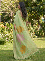 Thumbnail for Shree Shyam Fashion Green Linen Cotton Saree - Distacart
