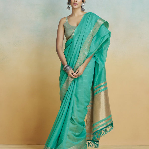 Anaita Mint Handloom Khadi Silk Zari Woven Work Saree With Blouse Piece - Distacart