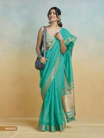 Thumbnail for Anaita Mint Handloom Khadi Silk Zari Woven Work Saree With Blouse Piece - Distacart