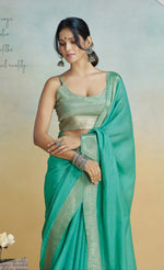 Thumbnail for Anaita Mint Handloom Khadi Silk Zari Woven Work Saree With Blouse Piece - Distacart