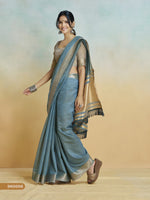 Thumbnail for Anaita Blue Handloom Khadi Silk Zari Woven Work Saree With Blouse Piece - Distacart