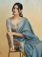 Thumbnail for Anaita Blue Handloom Khadi Silk Zari Woven Work Saree With Blouse Piece - Distacart