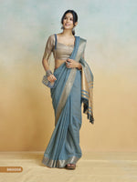 Thumbnail for Anaita Blue Handloom Khadi Silk Zari Woven Work Saree With Blouse Piece - Distacart