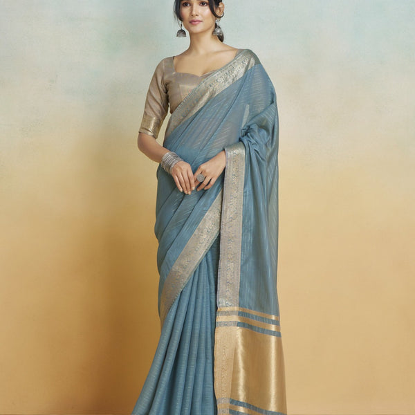 Anaita Blue Handloom Khadi Silk Zari Woven Work Saree With Blouse Piece - Distacart