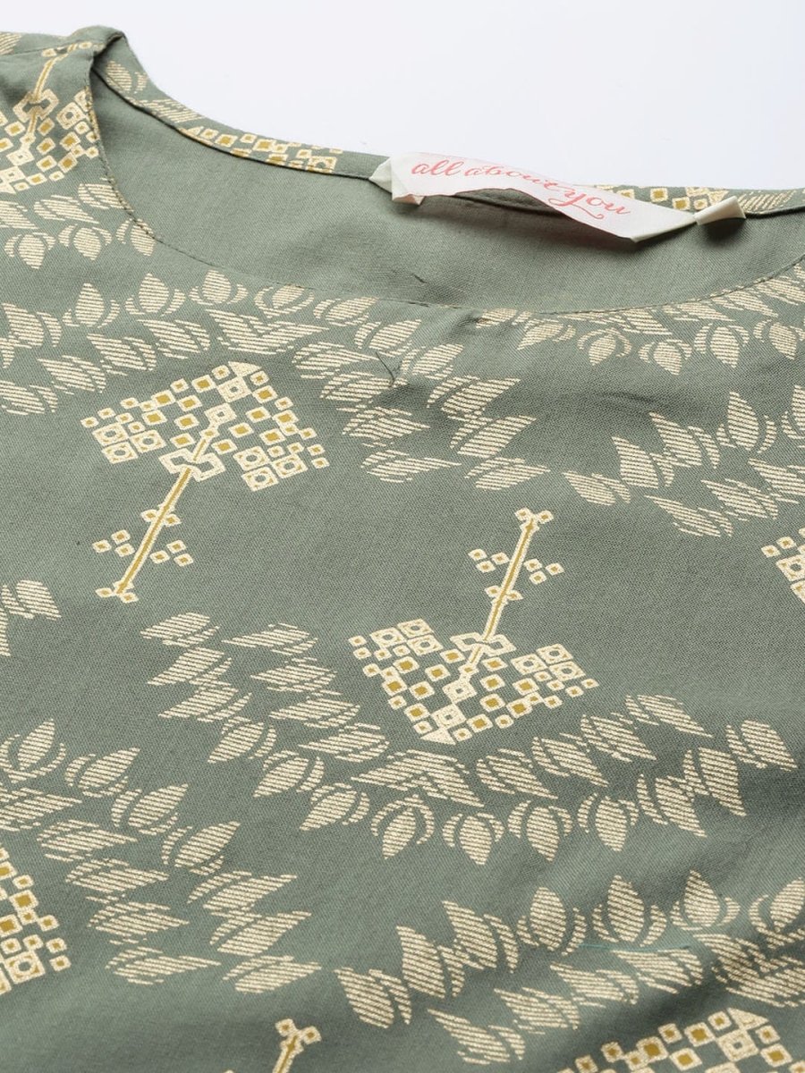 All About You Women Grey & Golden Ethnic Motifs Print Kurta with Trousers - Distacart