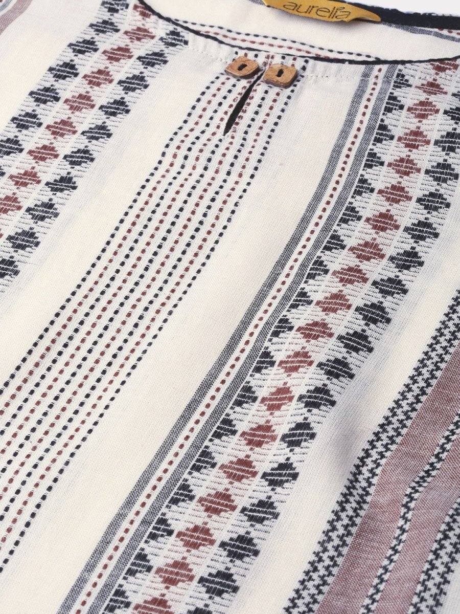 AURELIA Women Off-White & Black Self Striped A-Line Dress - Distacart