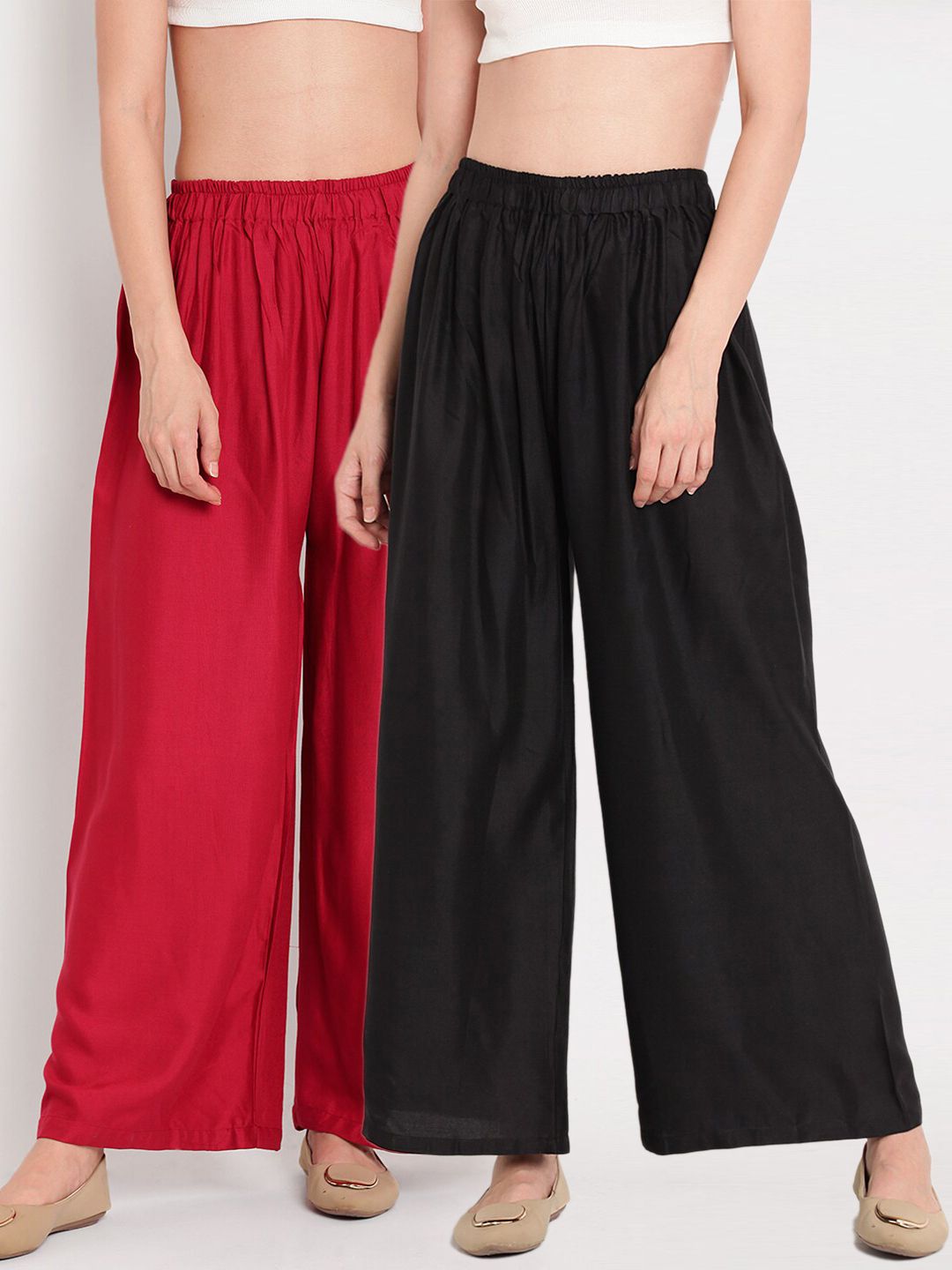 TAG 7 Women Black & Maroon Set of 2 Flared Ethnic Palazzos - Distacart