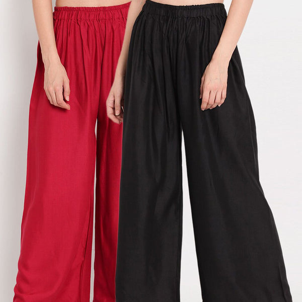 TAG 7 Women Black & Maroon Set of 2 Flared Ethnic Palazzos - Distacart
