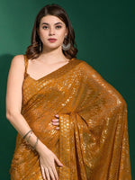 Thumbnail for Anouk Mustard Embellished Sequinned Pure Georgette Saree - Distacart