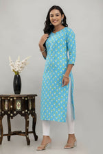 Thumbnail for Alvano Printed Straight Kurta for Women and Girls Rayon (Lightblue) - Distacart