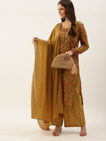 Thumbnail for All About You Women Brown Floral Print Straight Cotton Kurta with Palazzos & Dupatta - Distacart