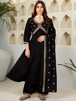 Thumbnail for Kalini Floral Yoke Design V-Neck Thread Work Anarkali Kurta with Palazzo & Dupatta - Distacart