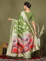 Thumbnail for Astita Linen Cotton Green Saree