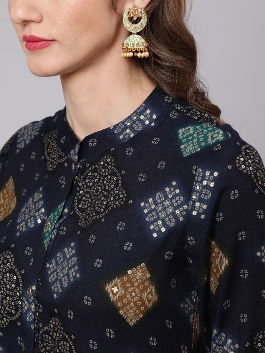 Aks Bandhani Printed Mandarin Collar Straight Kurta - Distacart