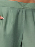 Thumbnail for Ode by House of Pataudi Ethnic Motifs Regular Chanderi Silk Straight Kurta With Trousers - Distacart