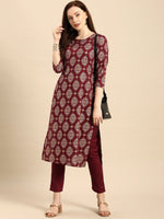 Thumbnail for All About You Women Maroon Printed Kurta with Trousers - Distacart