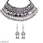 Thumbnail for Tehzeeb Creations Women's Silver Plated Necklace Set With Mirror Design - Distacart