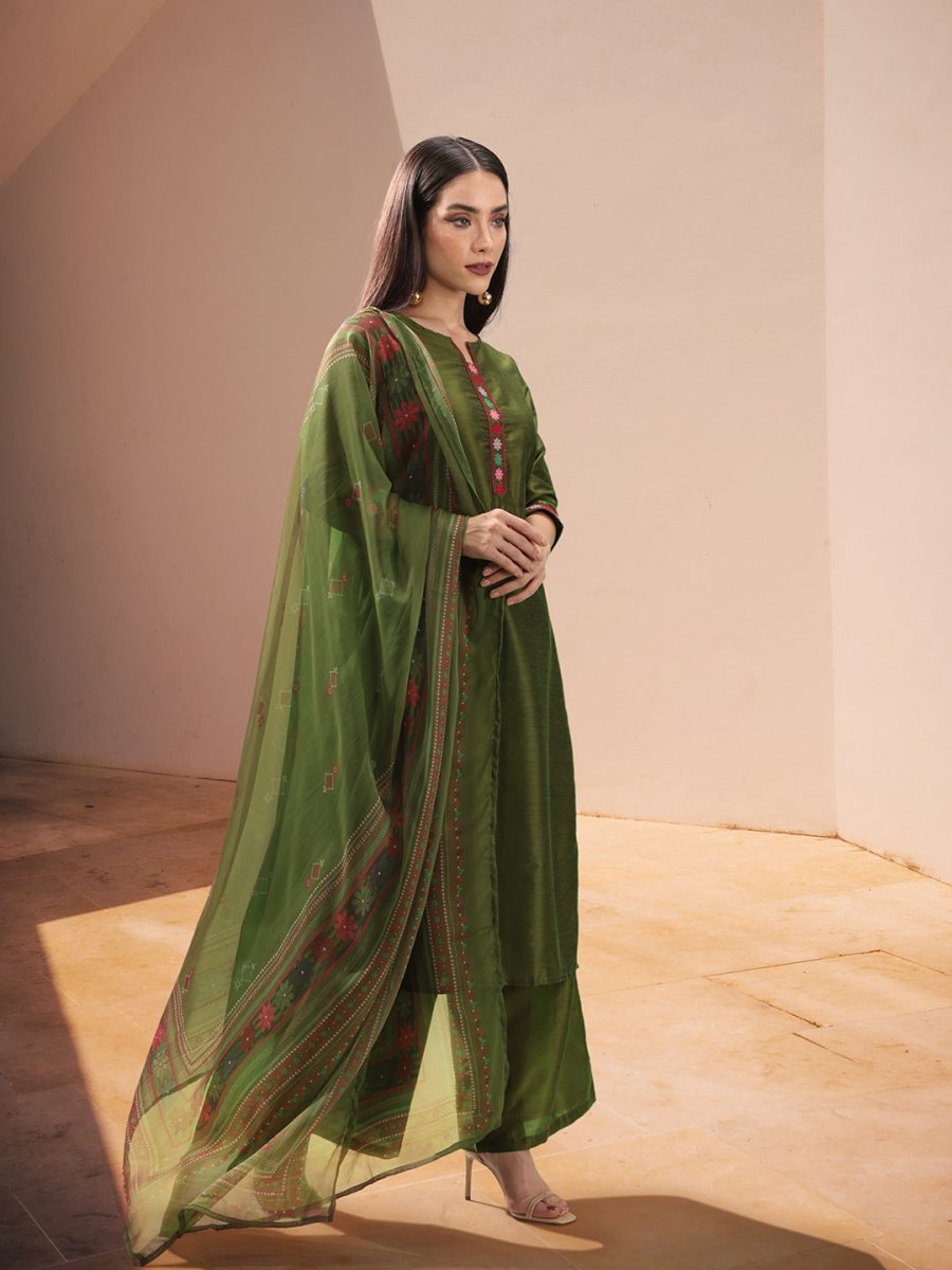 All About You Floral Yoke Design Regular Kurta with Palazzos & Dupatta - Distacart